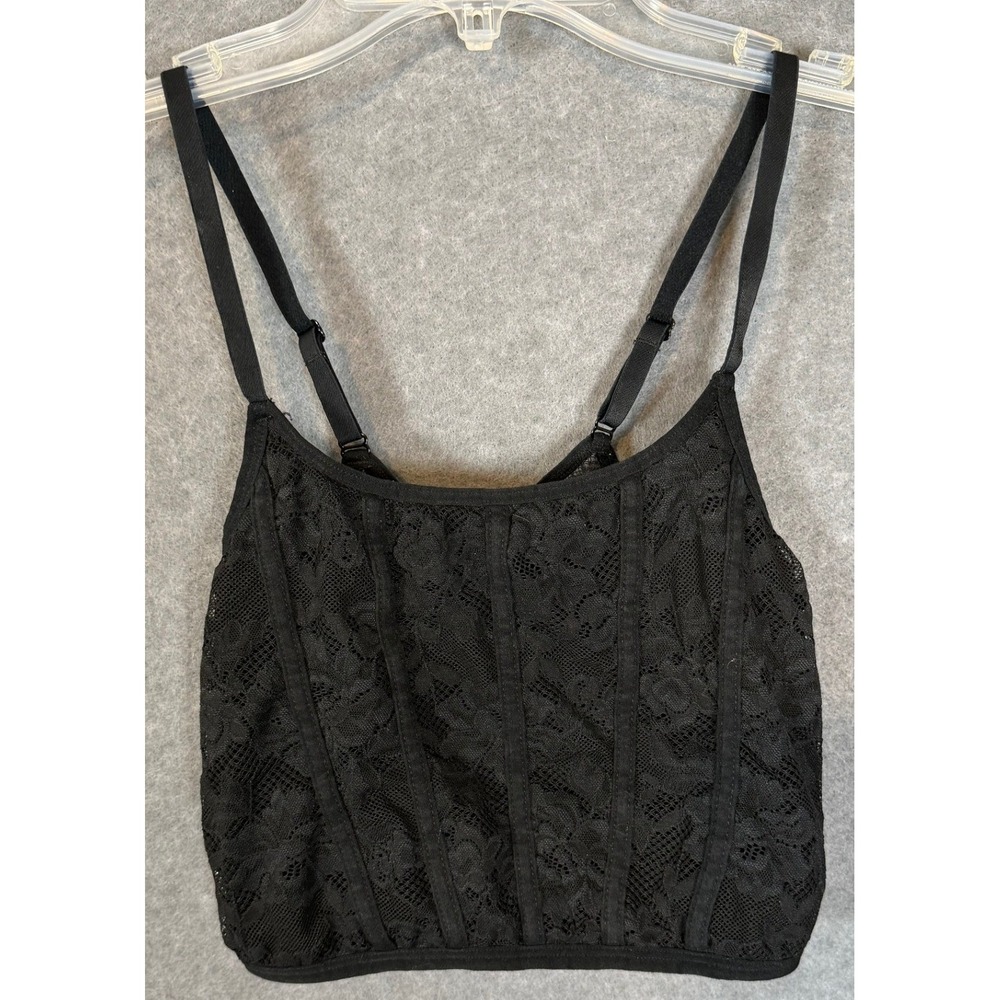 Colsie Lace Festival Corset Cami XS Black Floral Sheer Back Crop Top Goth Grunge